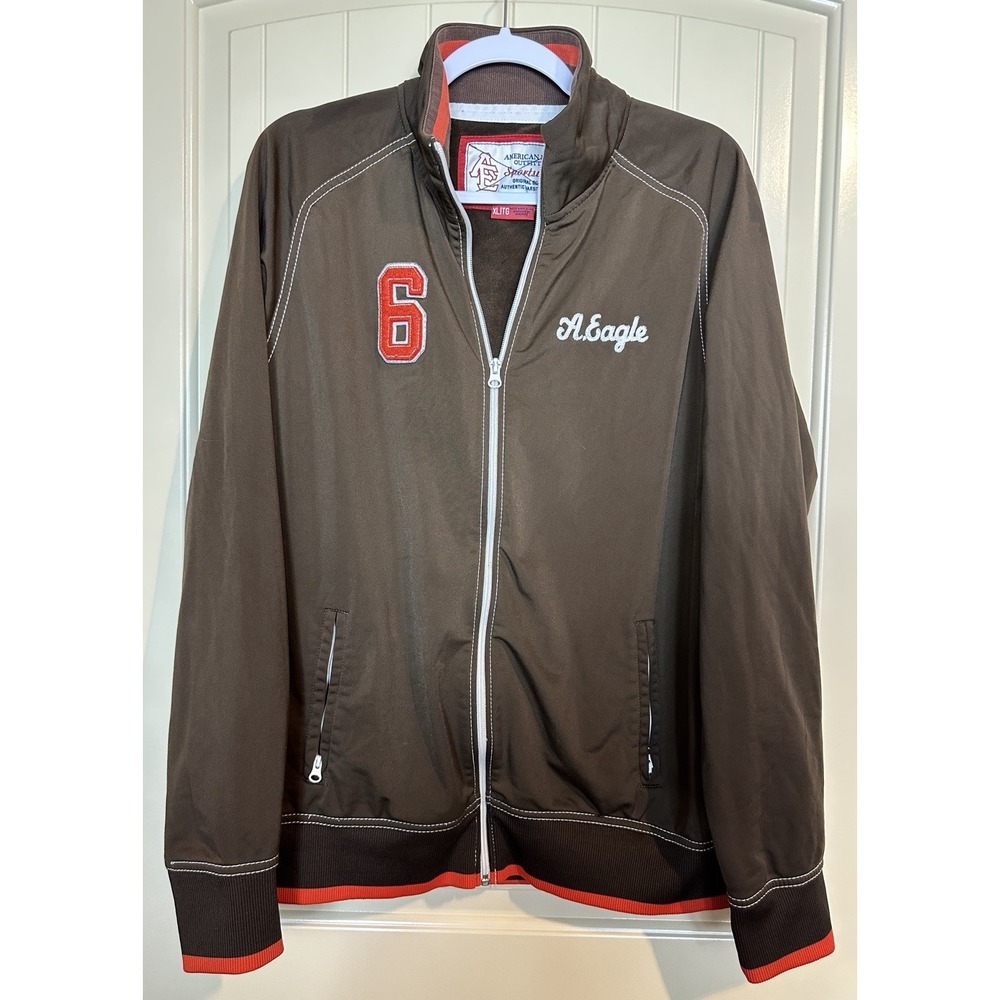 American Eagle Varsity lightweight Jacket Brown Zip Up Retro‎ Vintage Y2K sz XL